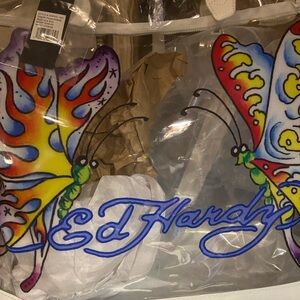 Ed Hardy Multicolor Butterfly Tote authentic